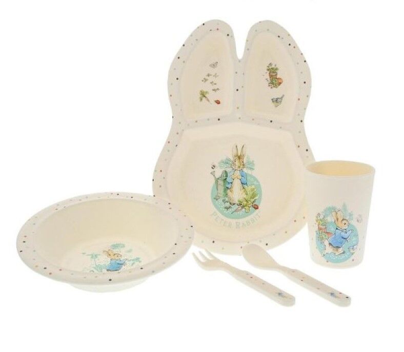 Peter Rabbit Bamboo Dinner Set | Beatrix Potter 5-Piece Children's Dinnerware