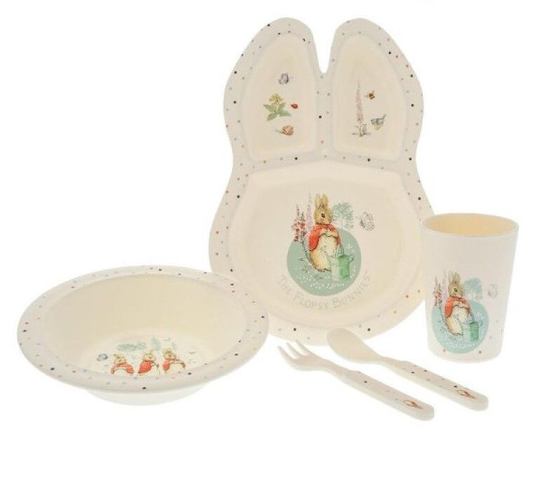 Peter Rabbit Flopsy Bamboo Dinner Set | Beatrix Potter 5-Piece Children's Dinnerware