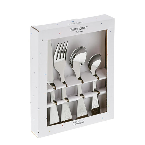 Peter Rabbit children's cutlery set in gift box - stainless steel fork, knife and spoons with engraved rabbit design, Little Cutlery Australia