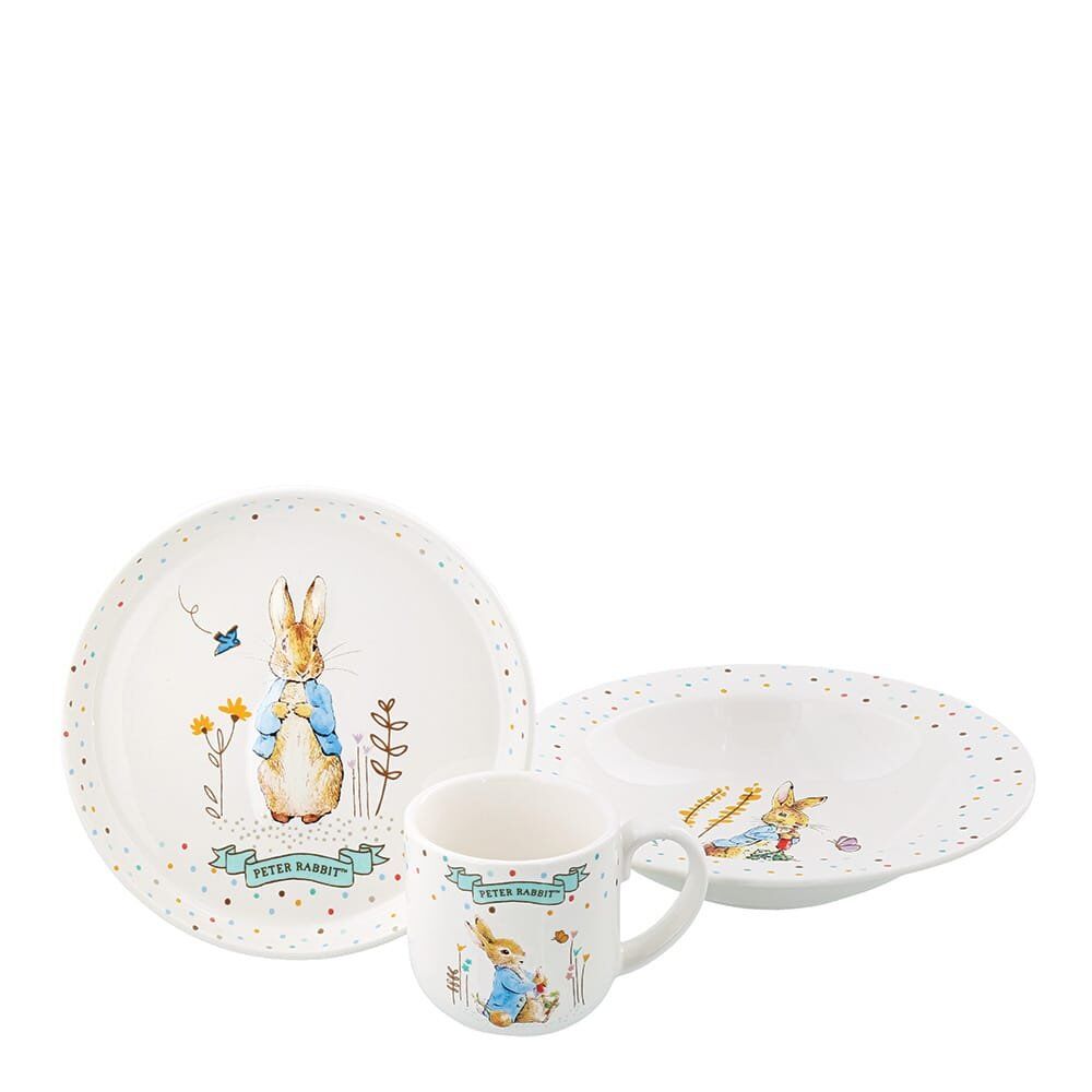 Peter Rabbit Ceramic Dinner Set | Beatrix Potter 3-Piece Children's Dinnerware