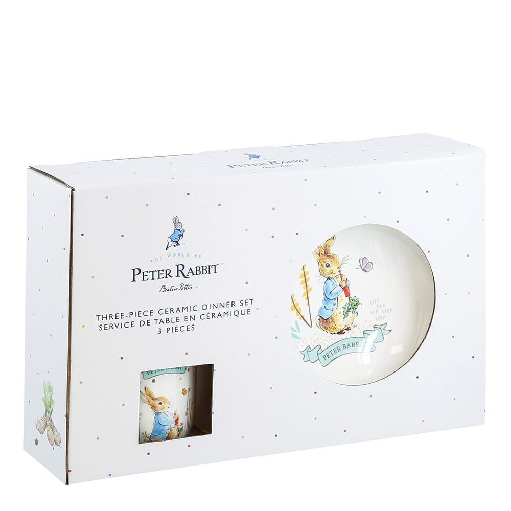 Peter Rabbit Ceramic Dinner Set | Beatrix Potter 3-Piece Children's Dinnerware