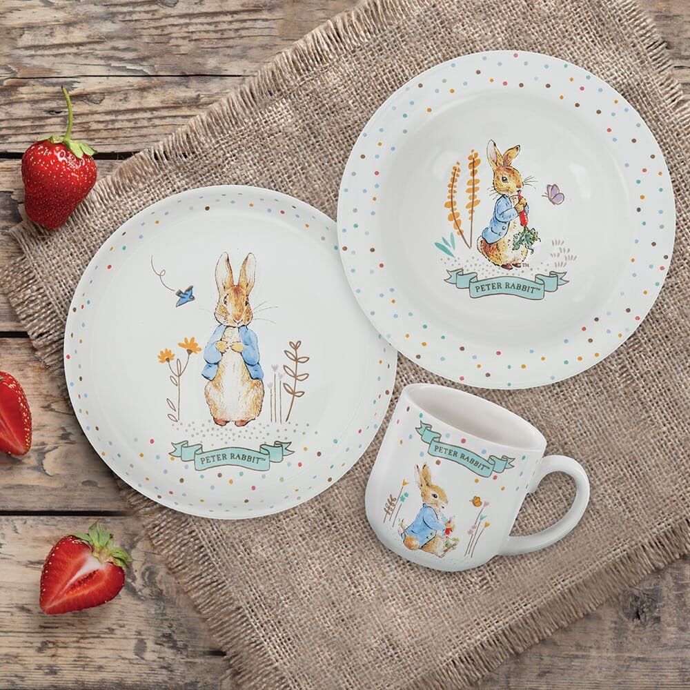 Peter Rabbit Ceramic Dinner Set | Beatrix Potter 3-Piece Children's Dinnerware