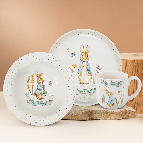 Peter Rabbit Ceramic Dinner Set | Beatrix Potter 3-Piece Children's Dinnerware