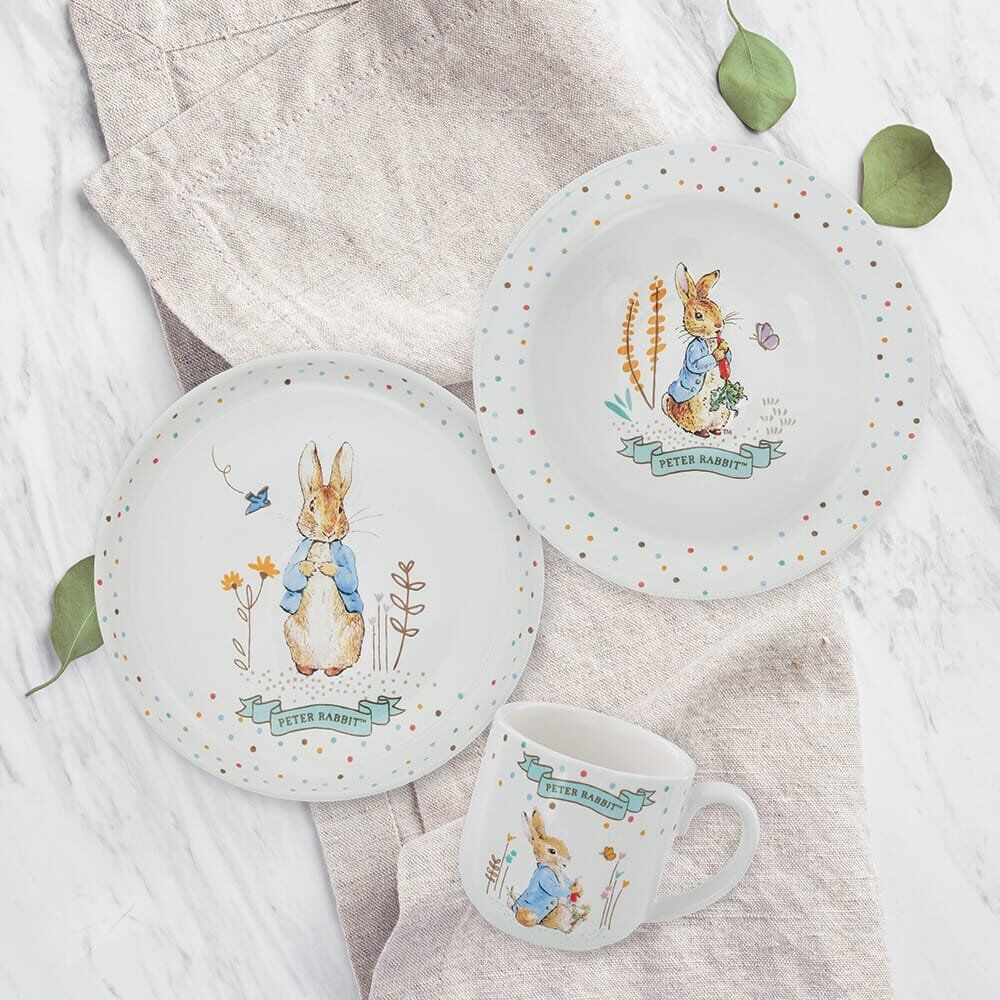 Peter Rabbit children's dinnerware set - two plates and mug with Peter Rabbit design, kids gift set, Little Cutlery Australia