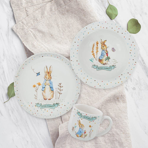 Peter Rabbit children's dinnerware set - two plates and mug with Peter Rabbit design, kids gift set, Little Cutlery Australia