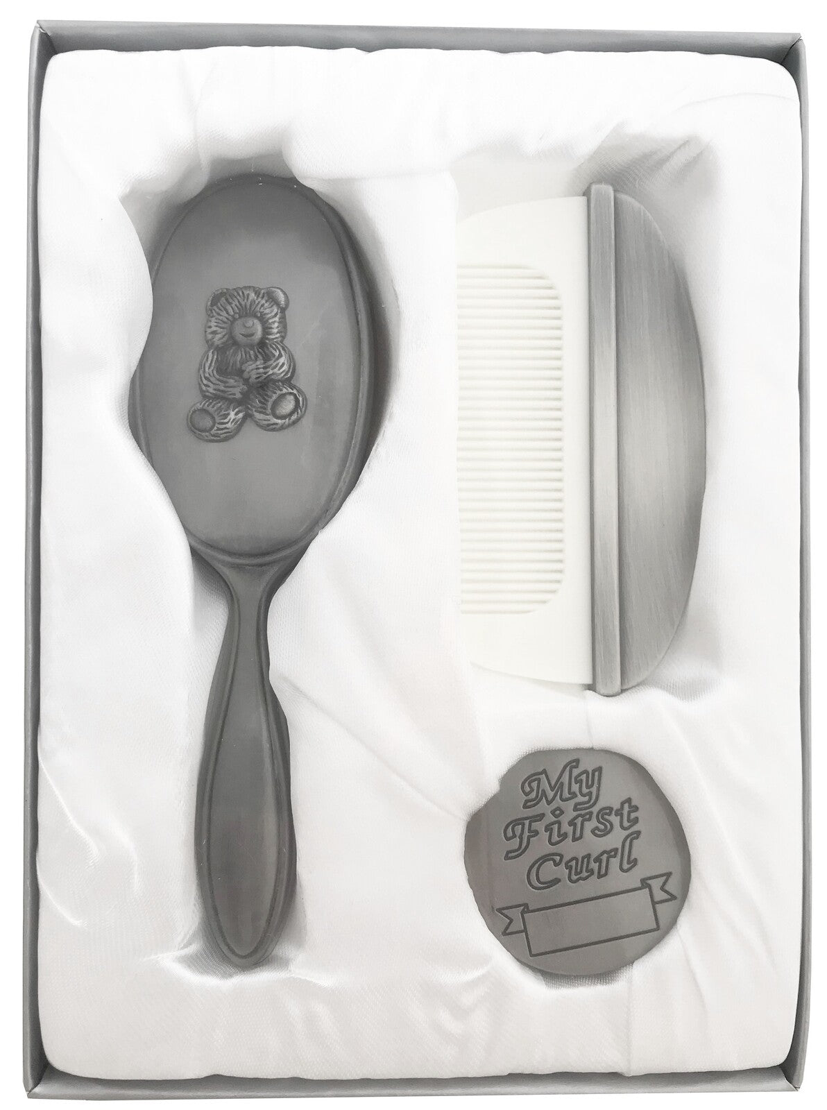 Whitehill | Russell Collection 1st Curl Brush & Comb Set | Pewter Finish