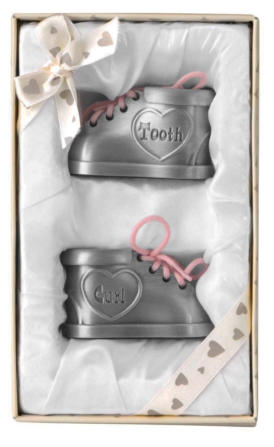 Russell Collection First Tooth & Curl Keepsake Booties | Pewter Baby Gift