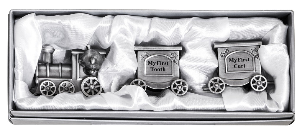 Russell Collection Mint Train First Tooth & Curl Keepsake Set | Baby Gift