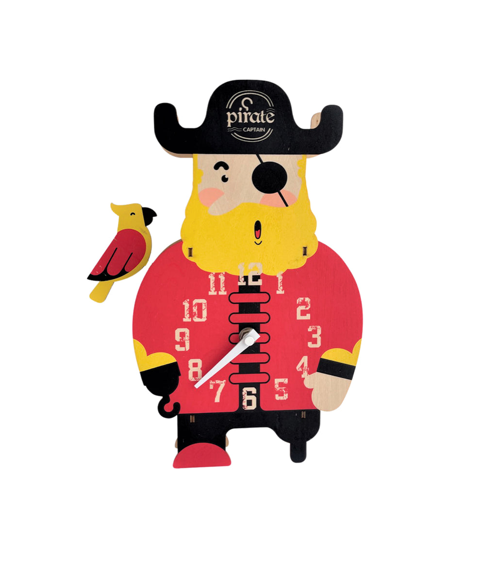 Russell Collection Pirate Children's Wall Clock | Wooden Kids Bedroom Decor