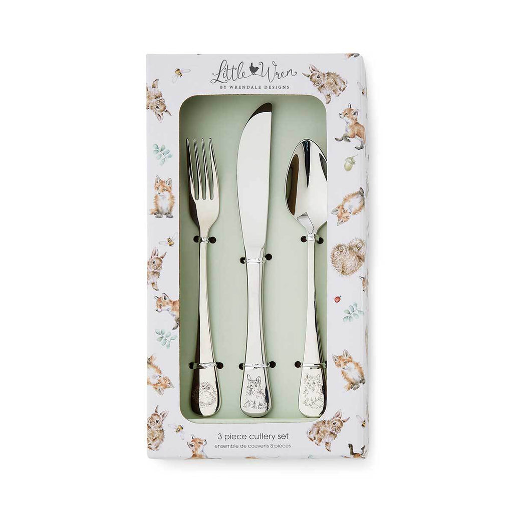Little Wren by Wrendale Designs children's cutlery set - 3 piece stainless steel knife fork and spoon with woodland animal design, kids gift, Little Cutlery Australia