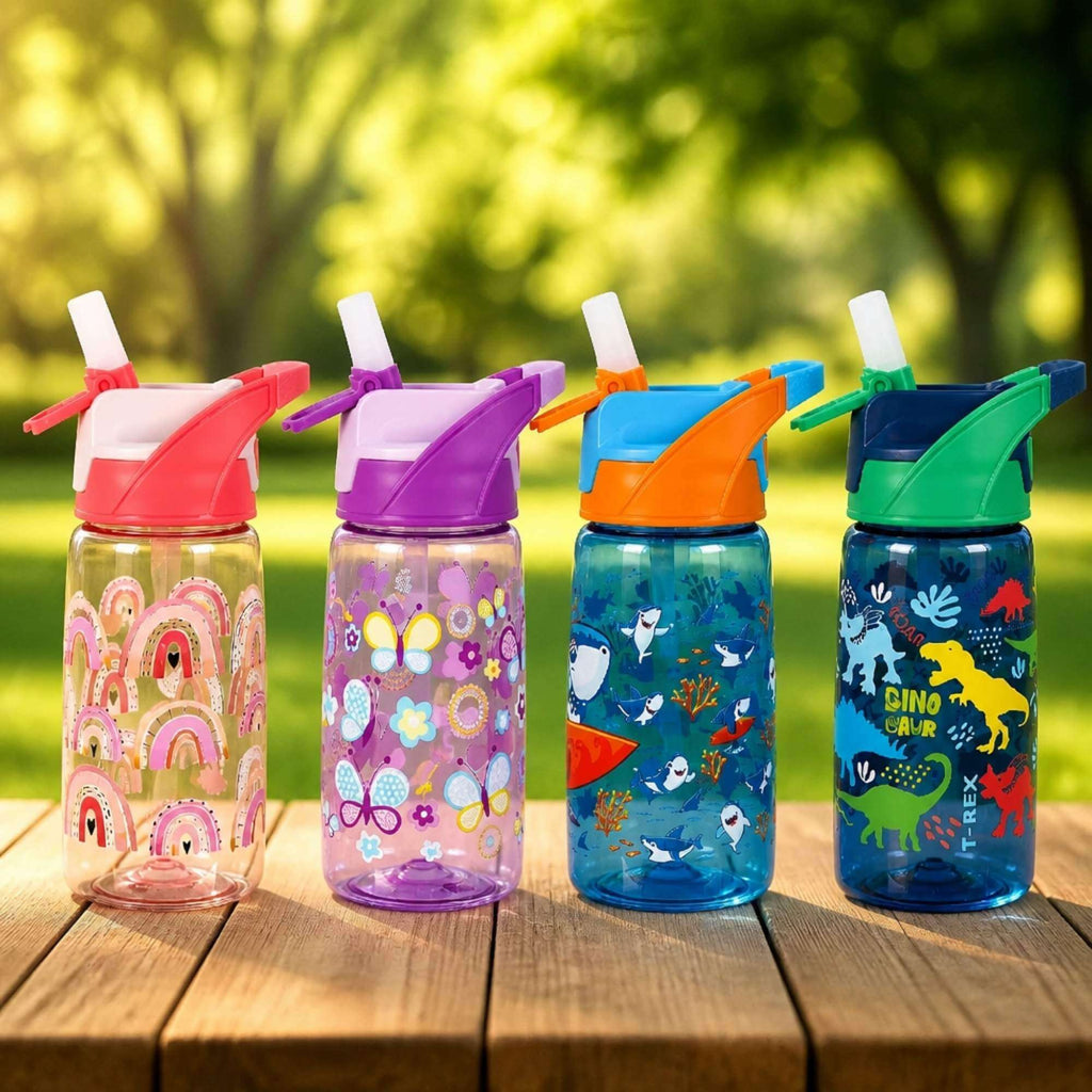 Avanti YumYum Kids Autospout Tritan water bottle 450ml in four designs - rainbow, butterfly, shark and dinosaur, Australia