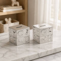 Whitehill silver plated cube money box with alphabet animal design displayed on marble surface - baby and toddler savings gift, Little Cutlery Australia